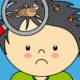 Cartoon image of child with head lice being shown under magnifying glass by Lice Clinics of America - Columbus OH